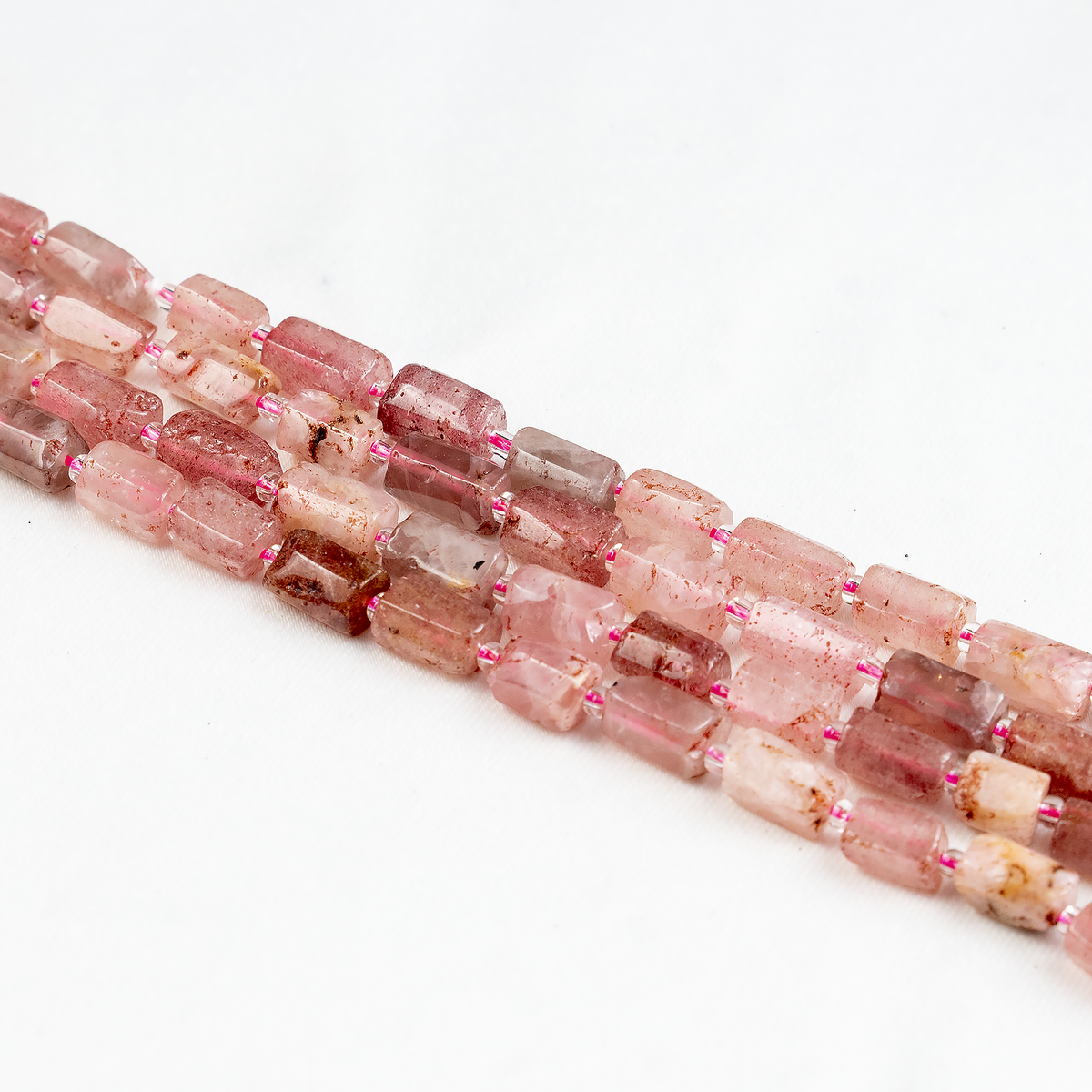 Strawberry Quartz  Gemstone Pipe Bead, Crystal Healing Tube Beads.  DestGlow
