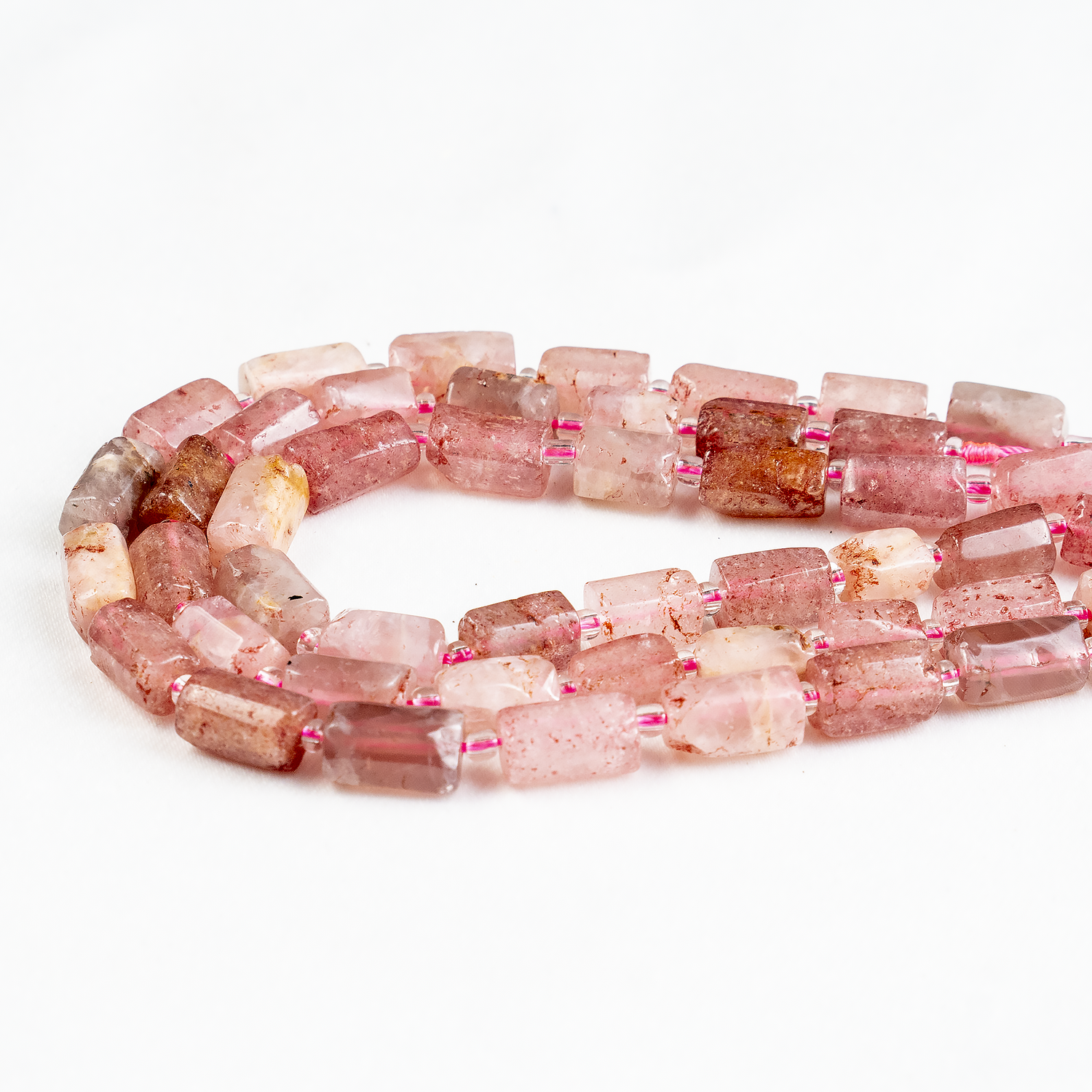 Strawberry Quartz  Gemstone Pipe Bead, Crystal Healing Tube Beads.  DestGlow