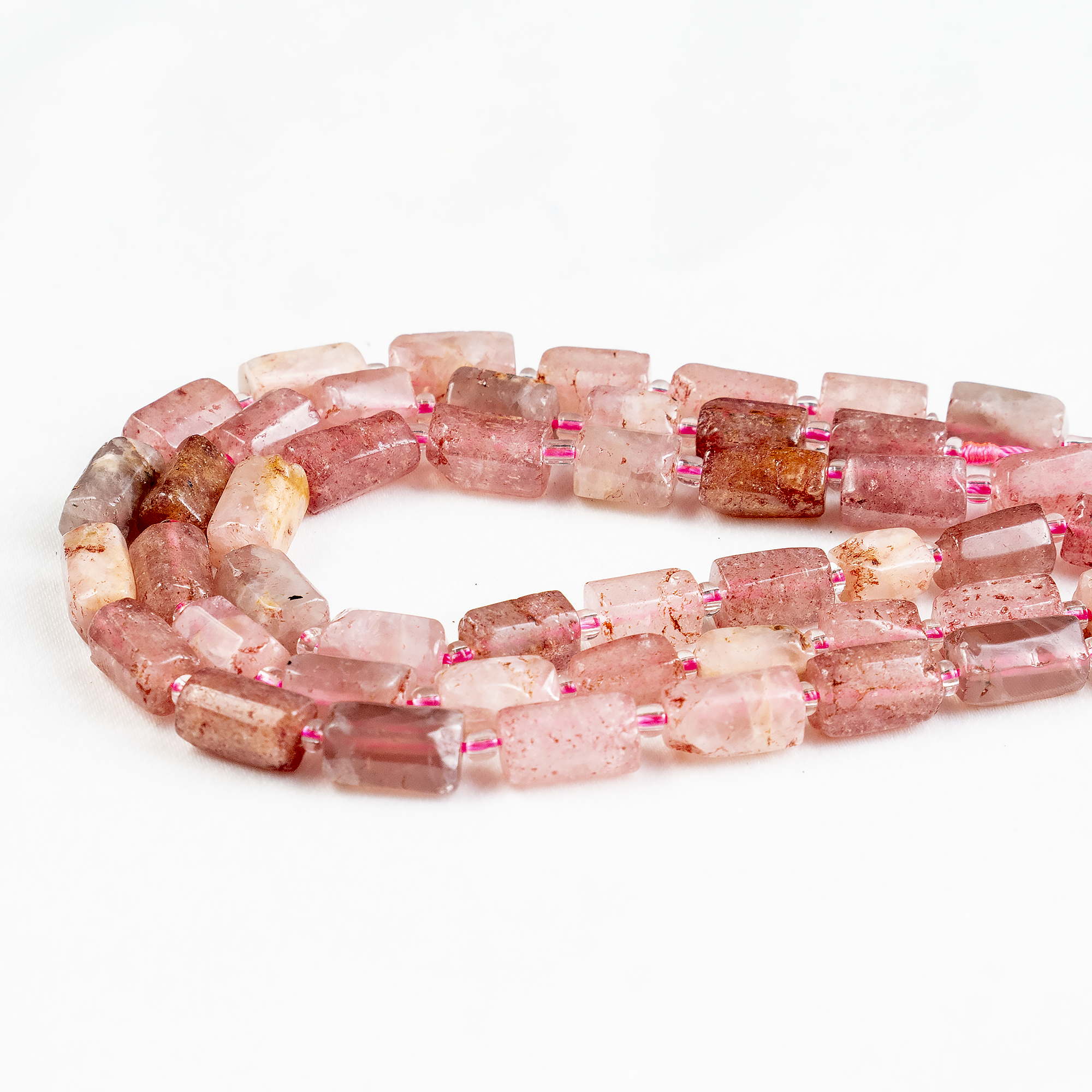 Strawberry Quartz  Gemstone Pipe Bead, Crystal Healing Tube Beads.  DestGlow