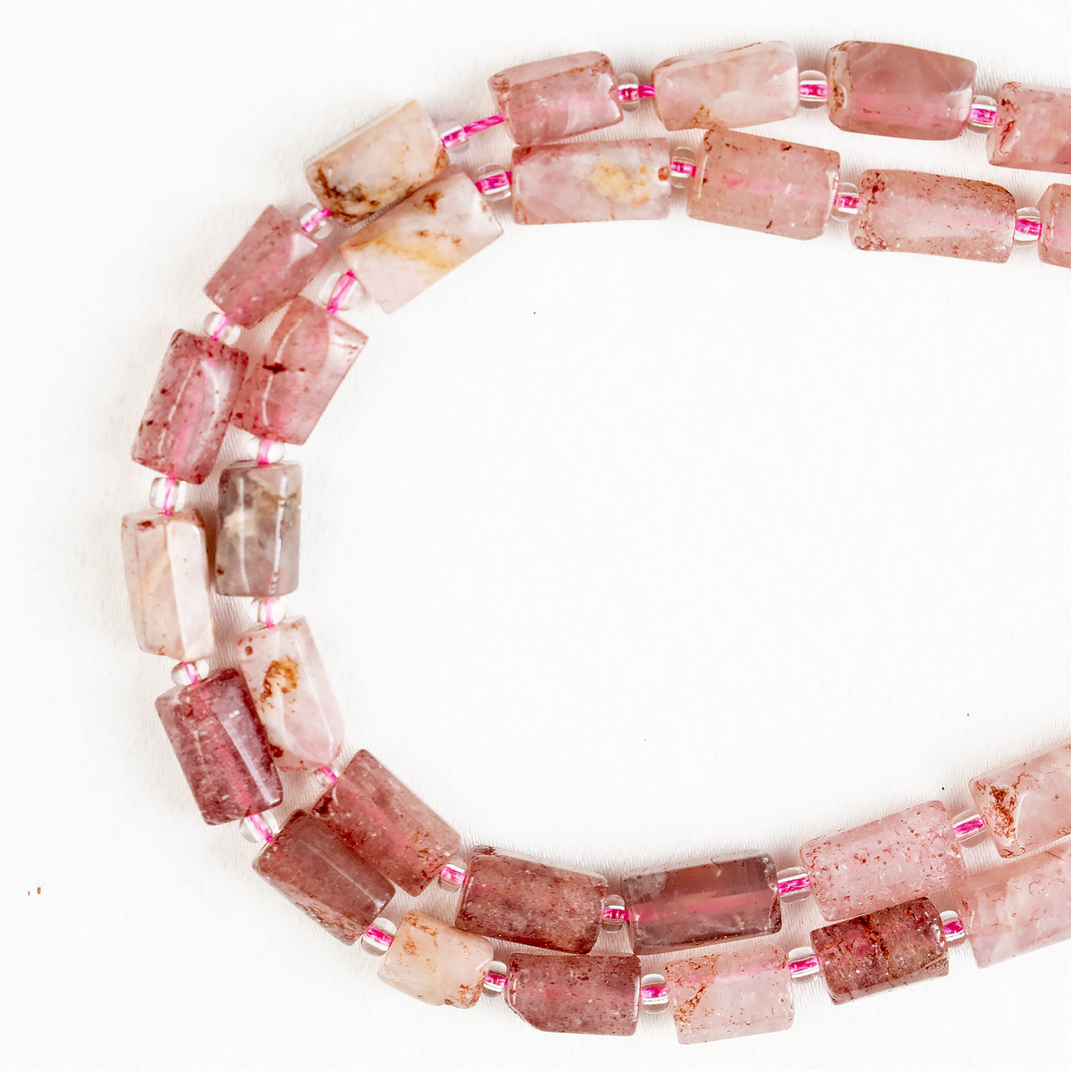 Strawberry Quartz  Gemstone Pipe Bead, Crystal Healing Tube Beads.  DestGlow