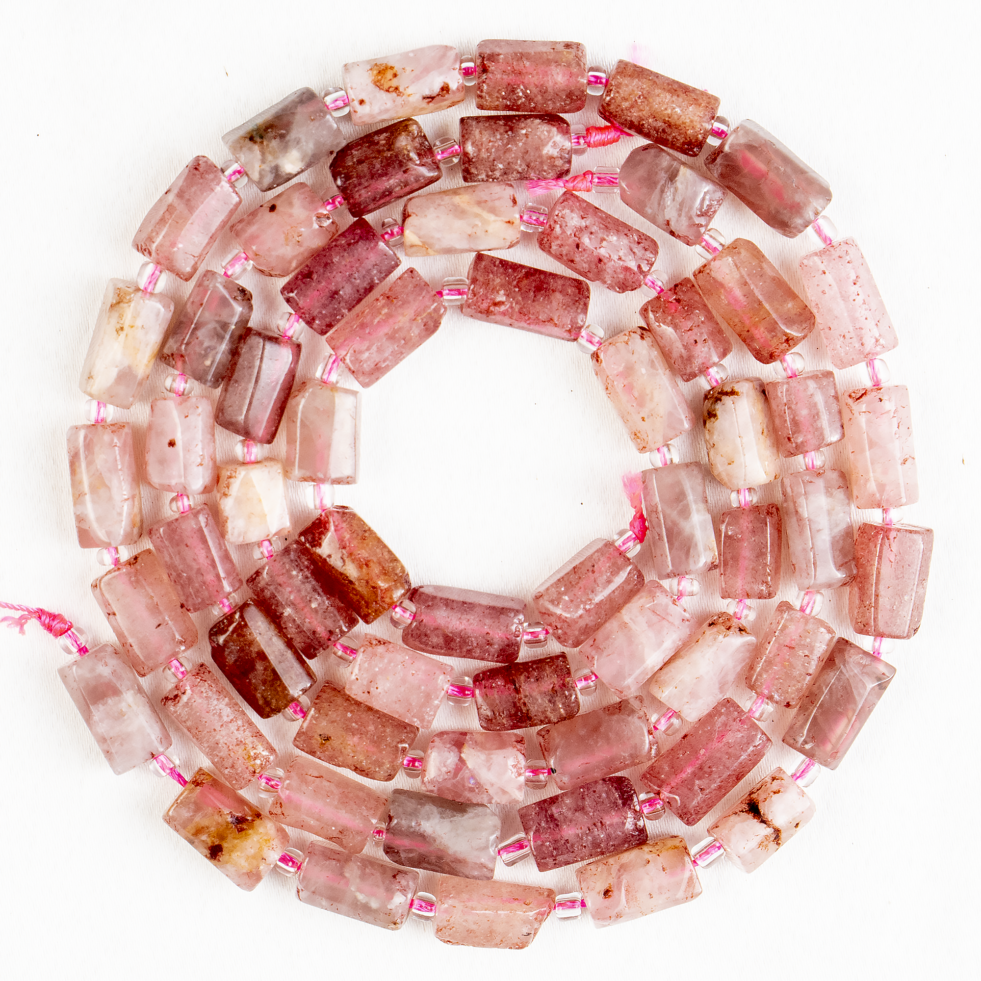 Strawberry Quartz  Gemstone Pipe Bead, Crystal Healing Tube Beads.  DestGlow