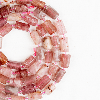 Strawberry Quartz  Gemstone Pipe Bead, Crystal Healing Tube Beads.  DestGlow