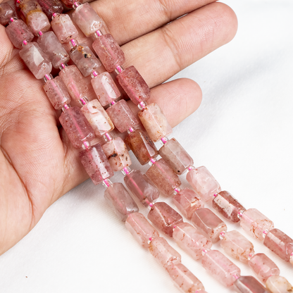 Strawberry Quartz  Gemstone Pipe Bead, Crystal Healing Tube Beads.  DestGlow