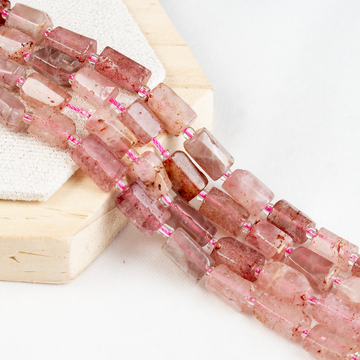 Strawberry Quartz  Gemstone Pipe Bead, Crystal Healing Tube Beads.  DestGlow