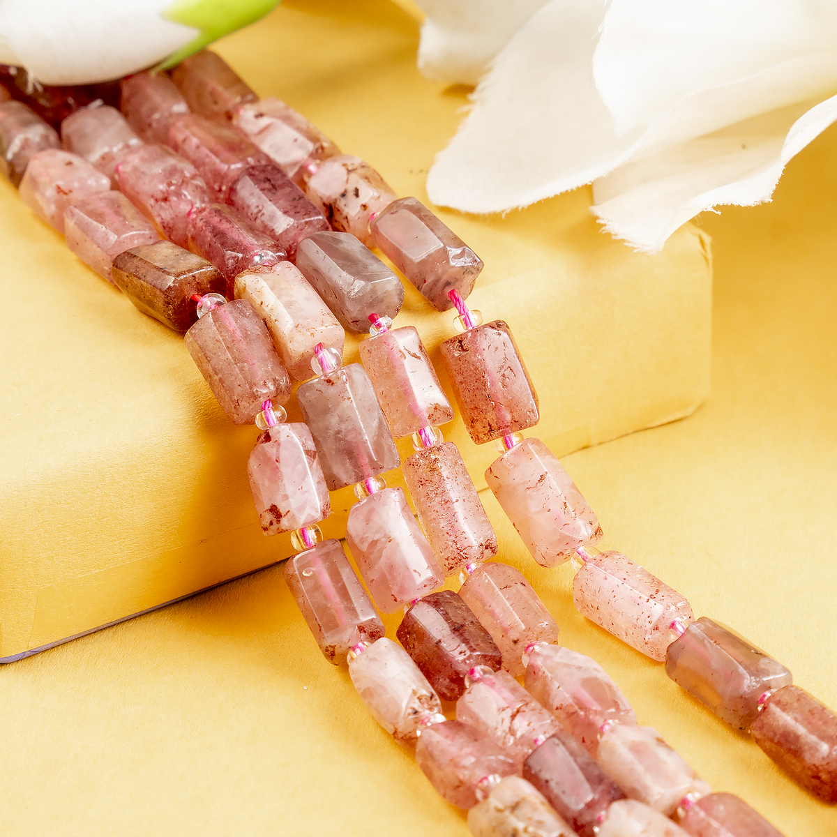 Strawberry Quartz  Gemstone Pipe Bead, Crystal Healing Tube Beads.  DestGlow