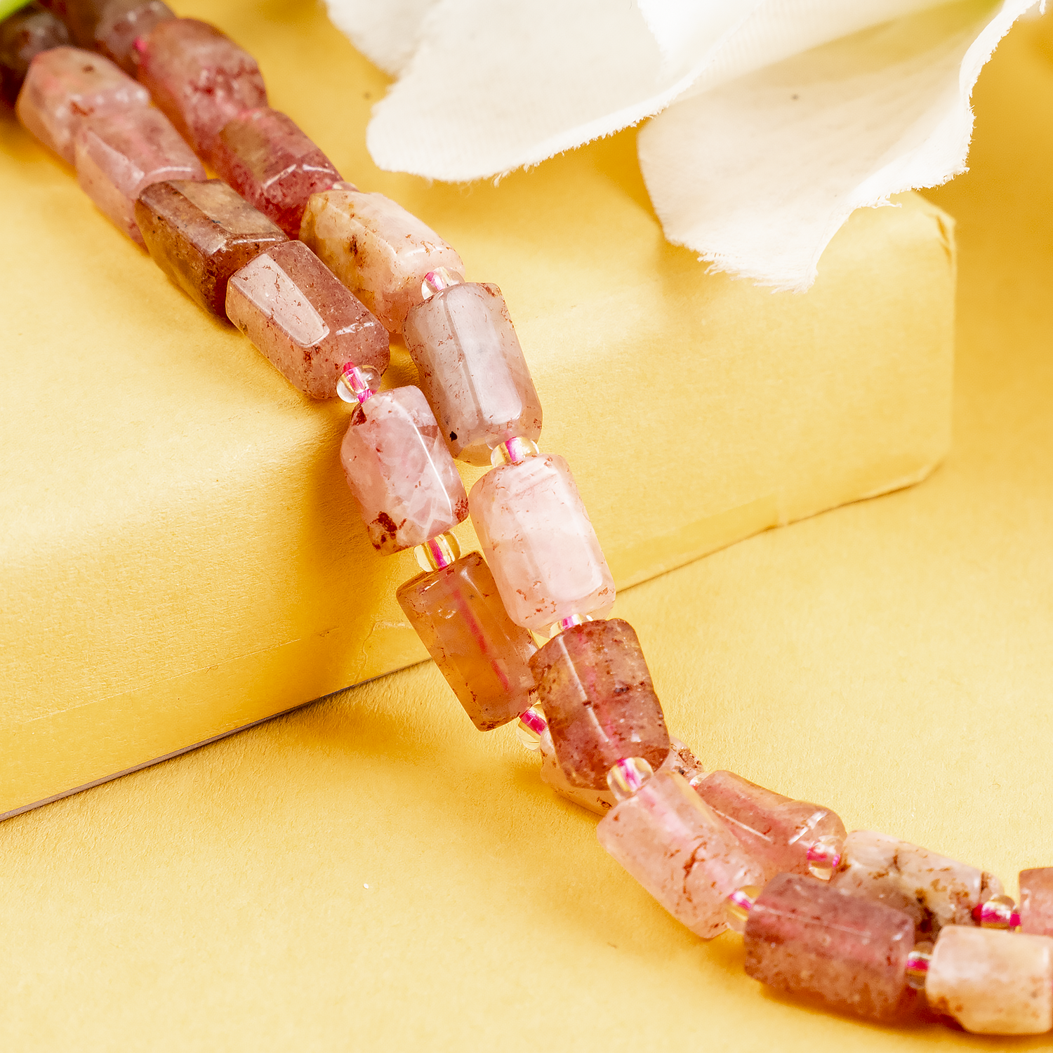 Strawberry Quartz  Gemstone Pipe Bead, Crystal Healing Tube Beads.  DestGlow