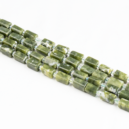 Green Jade Gemstone Pipe Bead, Crystal Healing Tube Beads.  DestGlow