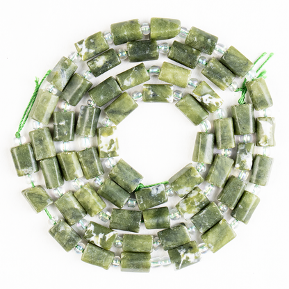 Green Jade Gemstone Pipe Bead, Crystal Healing Tube Beads.  DestGlow