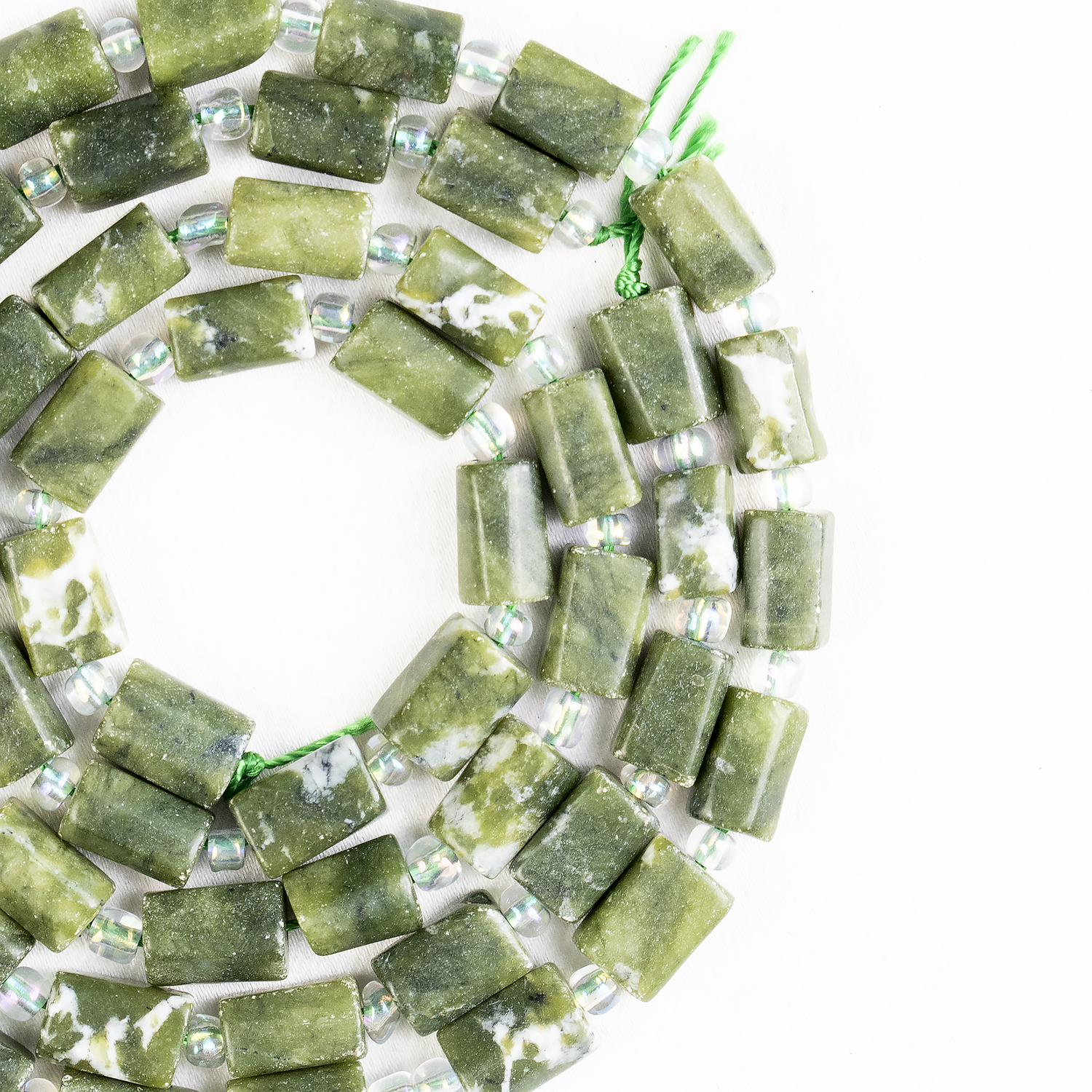 Green Jade Gemstone Pipe Bead, Crystal Healing Tube Beads.  DestGlow