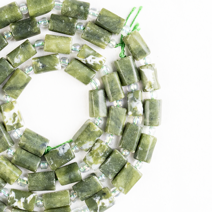 Green Jade Gemstone Pipe Bead, Crystal Healing Tube Beads.  DestGlow