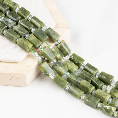 Green Jade Gemstone Pipe Bead, Crystal Healing Tube Beads.  DestGlow