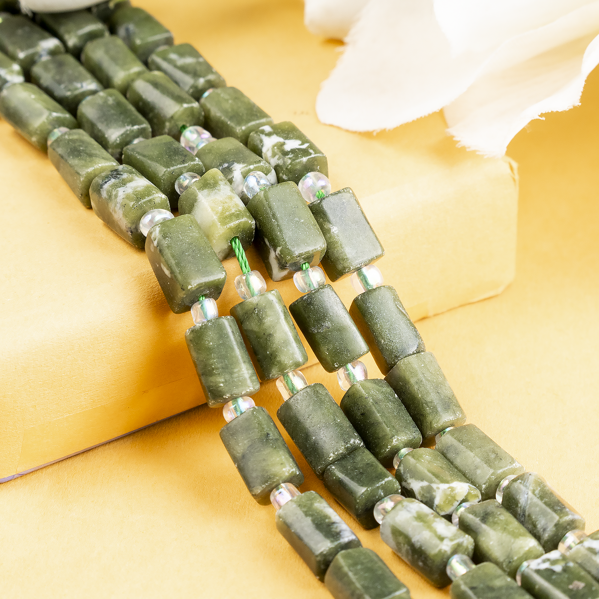 Green Jade Gemstone Pipe Bead, Crystal Healing Tube Beads.  DestGlow