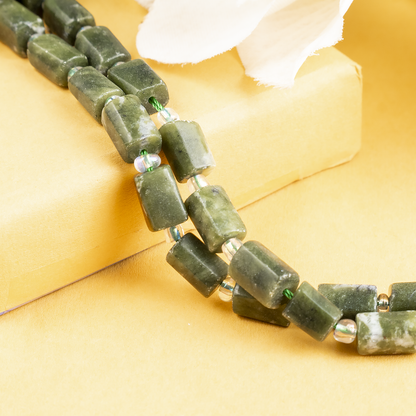 Green Jade Gemstone Pipe Bead, Crystal Healing Tube Beads.  DestGlow