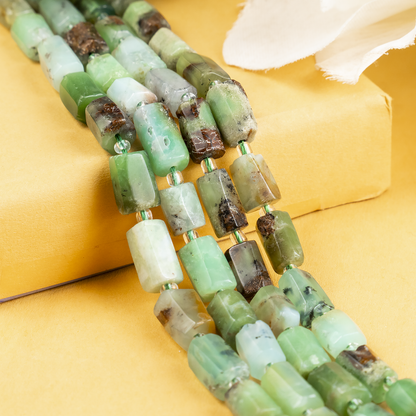 Emerald Gemstone Pipe Bead, Crystal Healing Tube Beads.