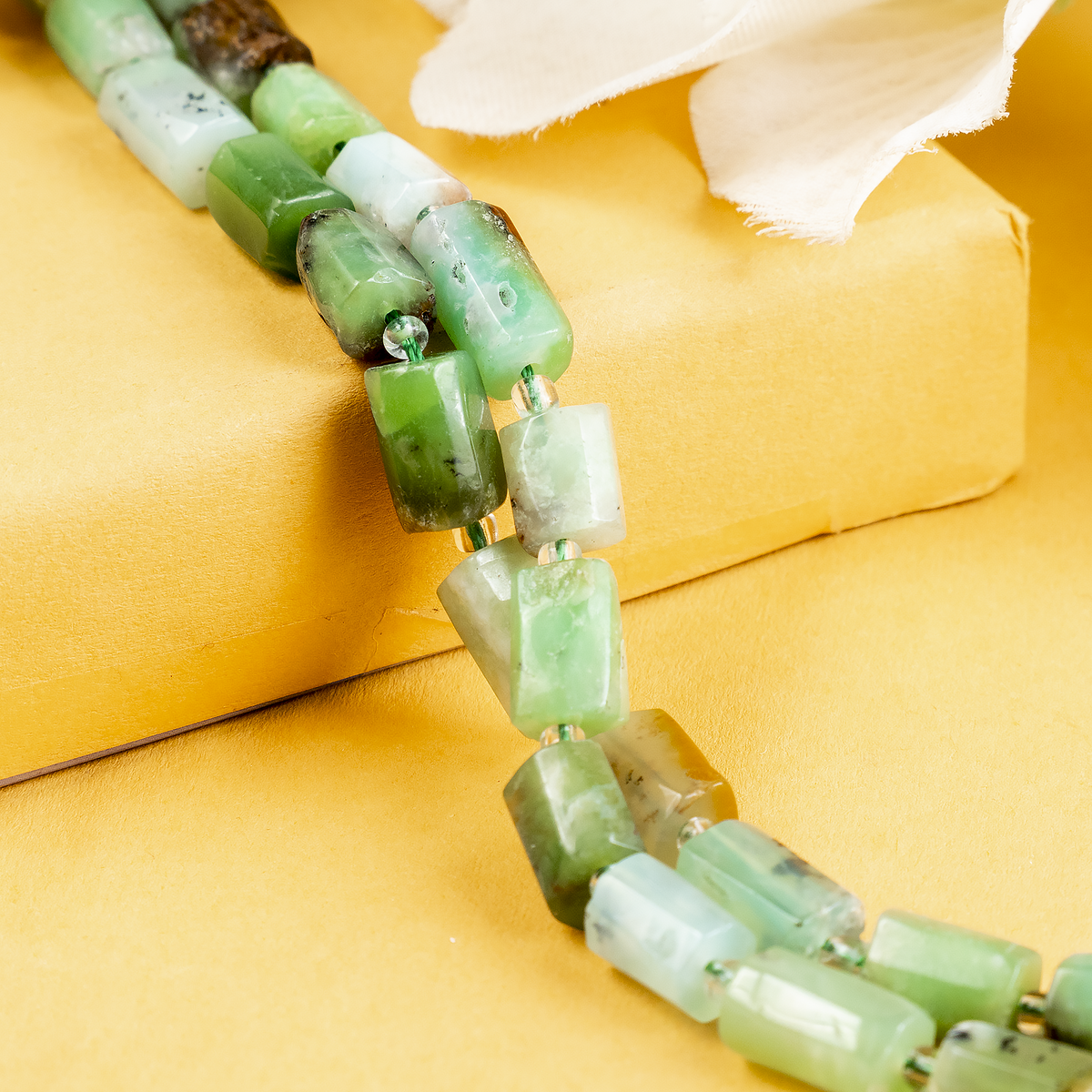 Emerald Gemstone Pipe Bead, Crystal Healing Tube Beads.