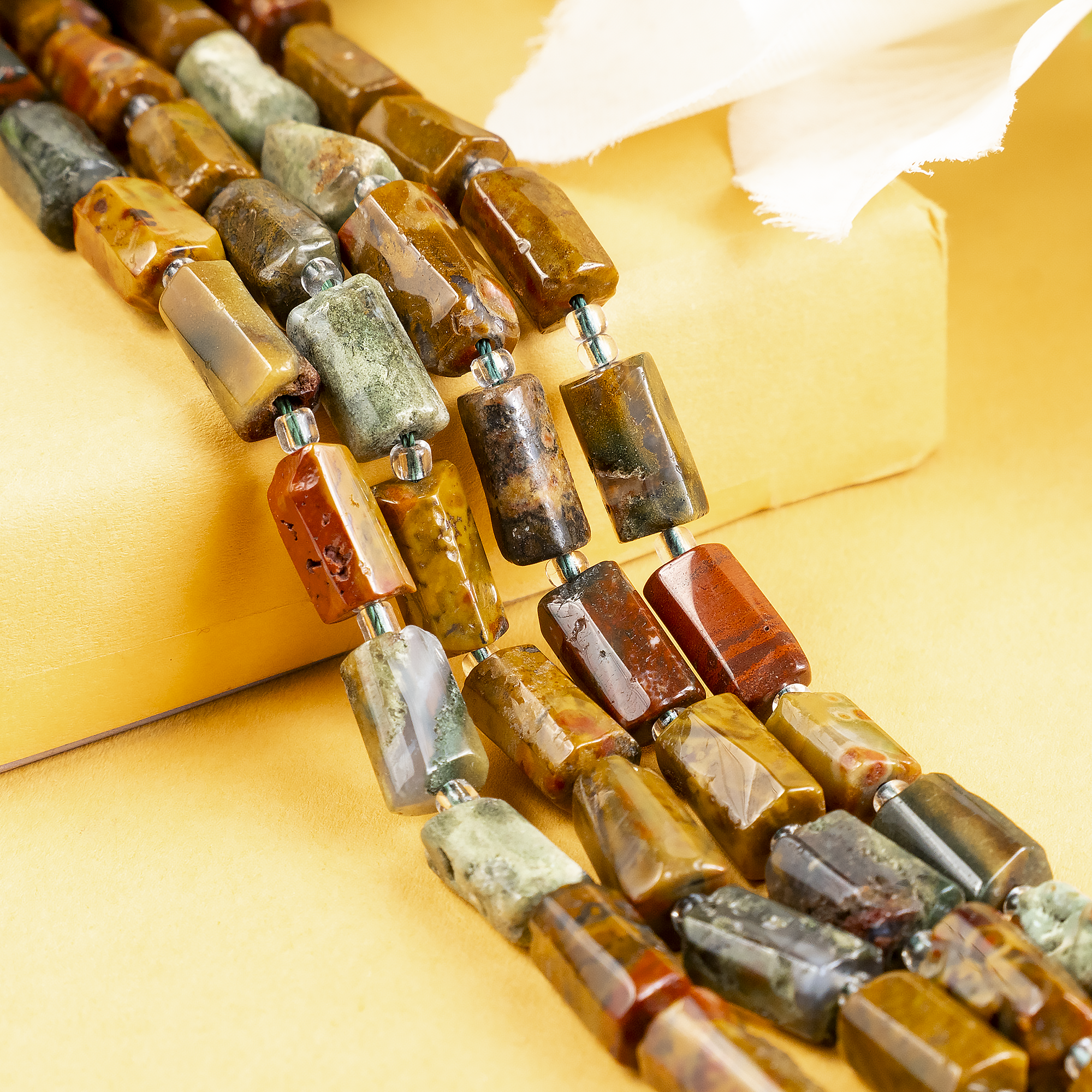 Ocean Jasper Gemstone Pipe Bead, Crystal Healing Tube Beads.