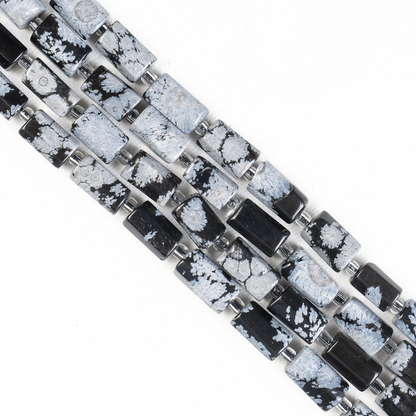 Snowflkae Obsidian  Gemstone Pipe Bead, Crystal Healing Tube Beads.  DestGlow