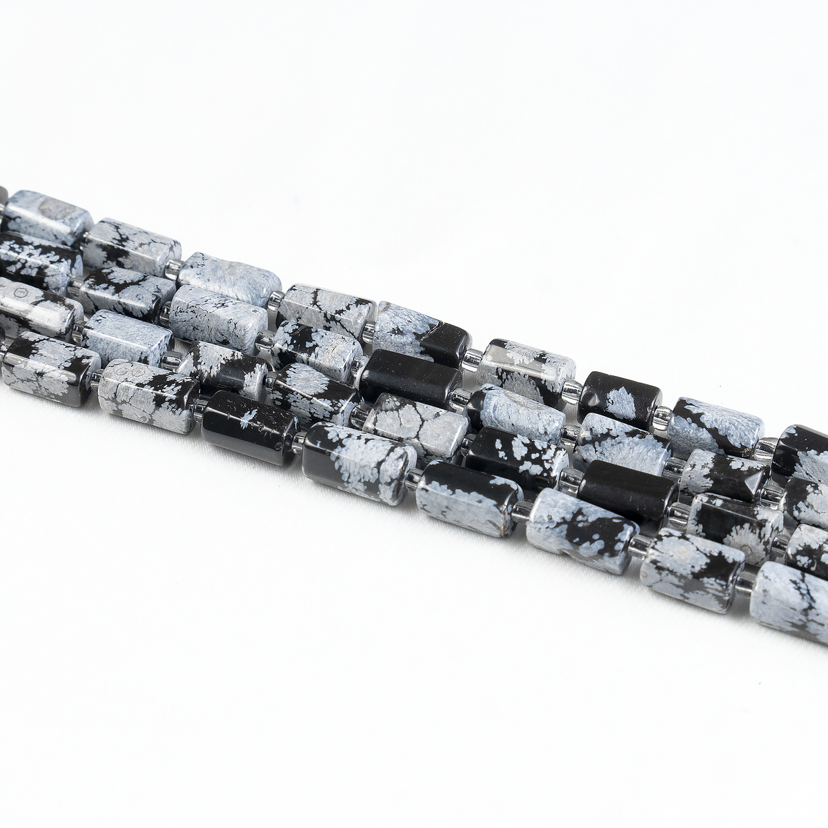 Snowflkae Obsidian  Gemstone Pipe Bead, Crystal Healing Tube Beads.  DestGlow