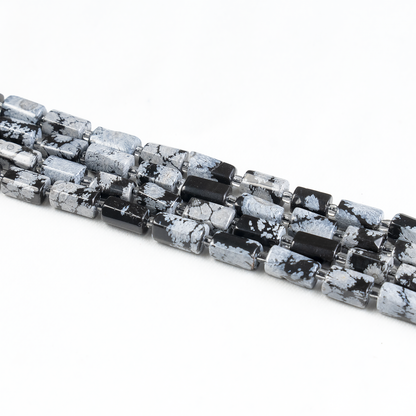Snowflkae Obsidian  Gemstone Pipe Bead, Crystal Healing Tube Beads.  DestGlow