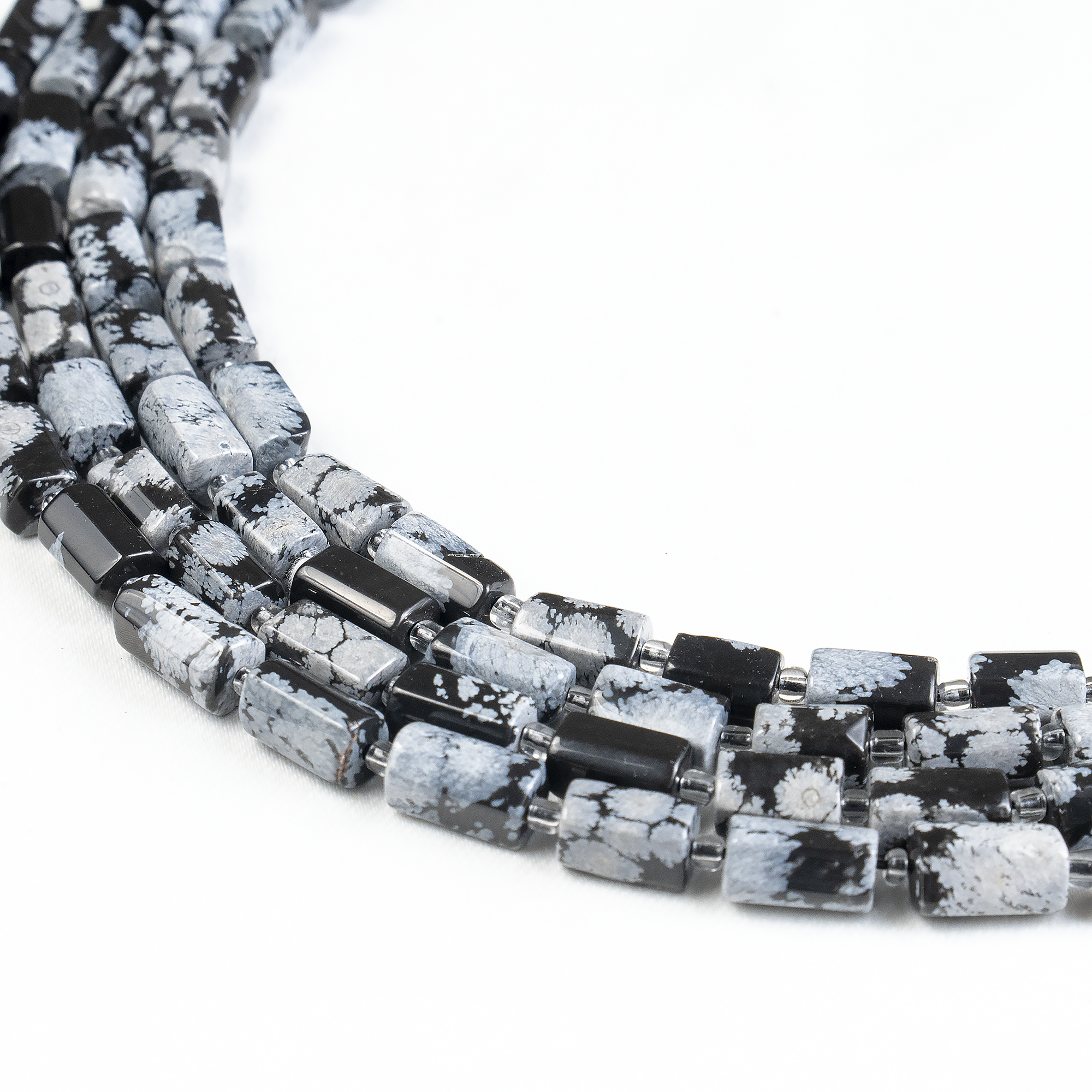 Snowflkae Obsidian  Gemstone Pipe Bead, Crystal Healing Tube Beads.  DestGlow