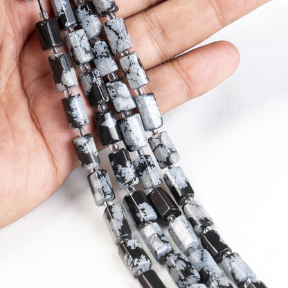 Snowflkae Obsidian  Gemstone Pipe Bead, Crystal Healing Tube Beads.  DestGlow