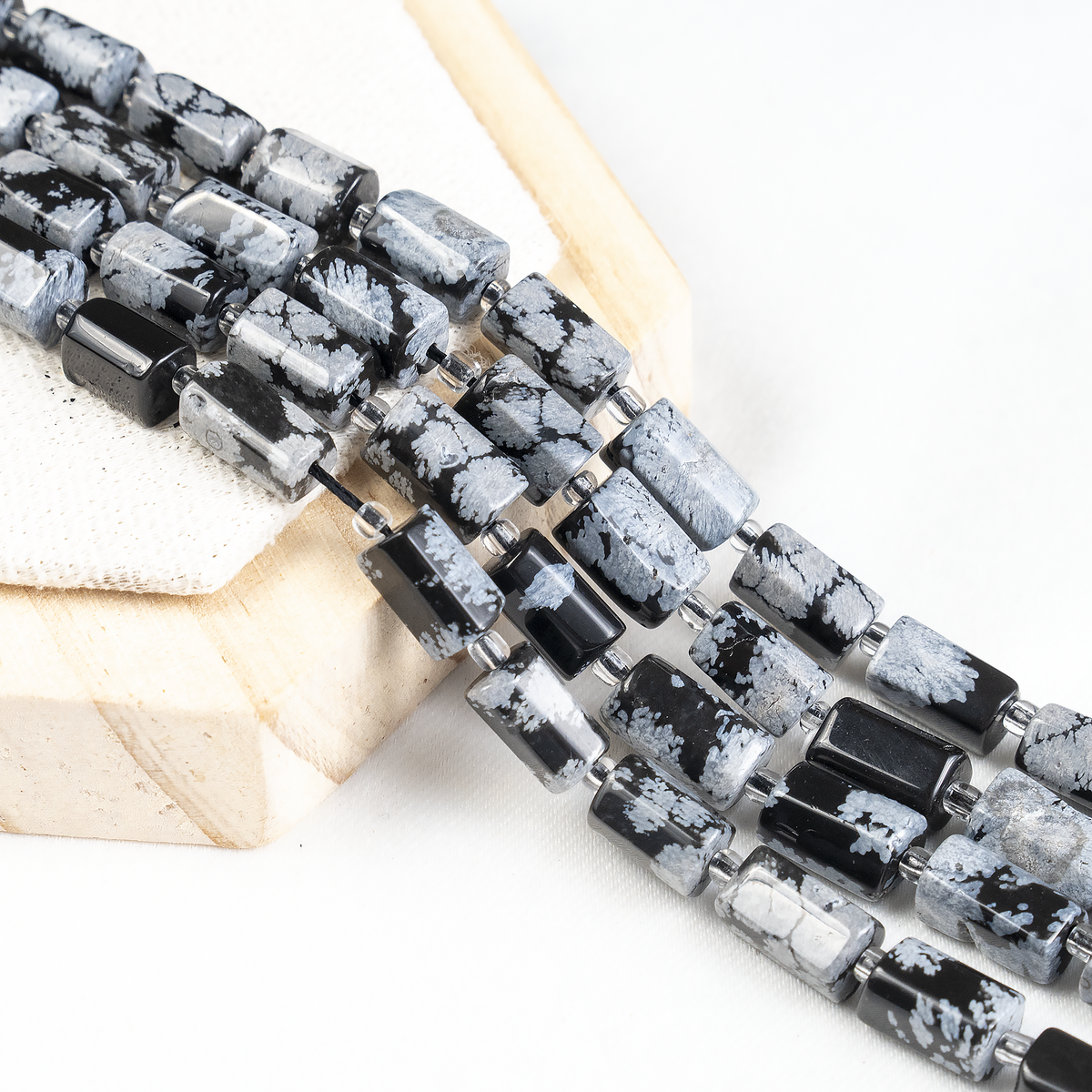 Snowflkae Obsidian  Gemstone Pipe Bead, Crystal Healing Tube Beads.  DestGlow