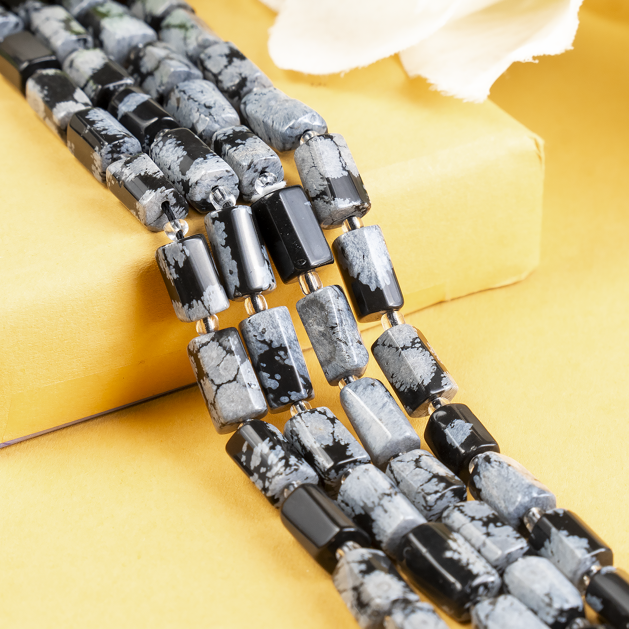 Snowflkae Obsidian  Gemstone Pipe Bead, Crystal Healing Tube Beads.  DestGlow