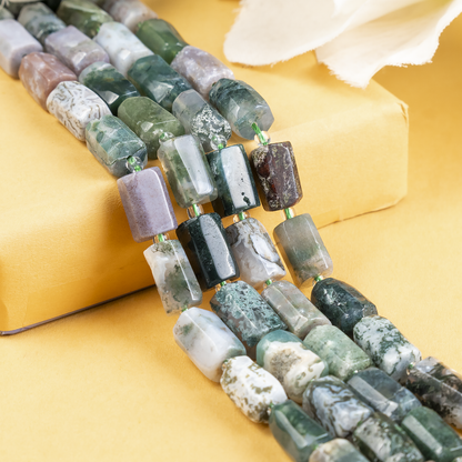 Tree Agate  Gemstone Pipe Bead, Crystal Healing Tube Beads.