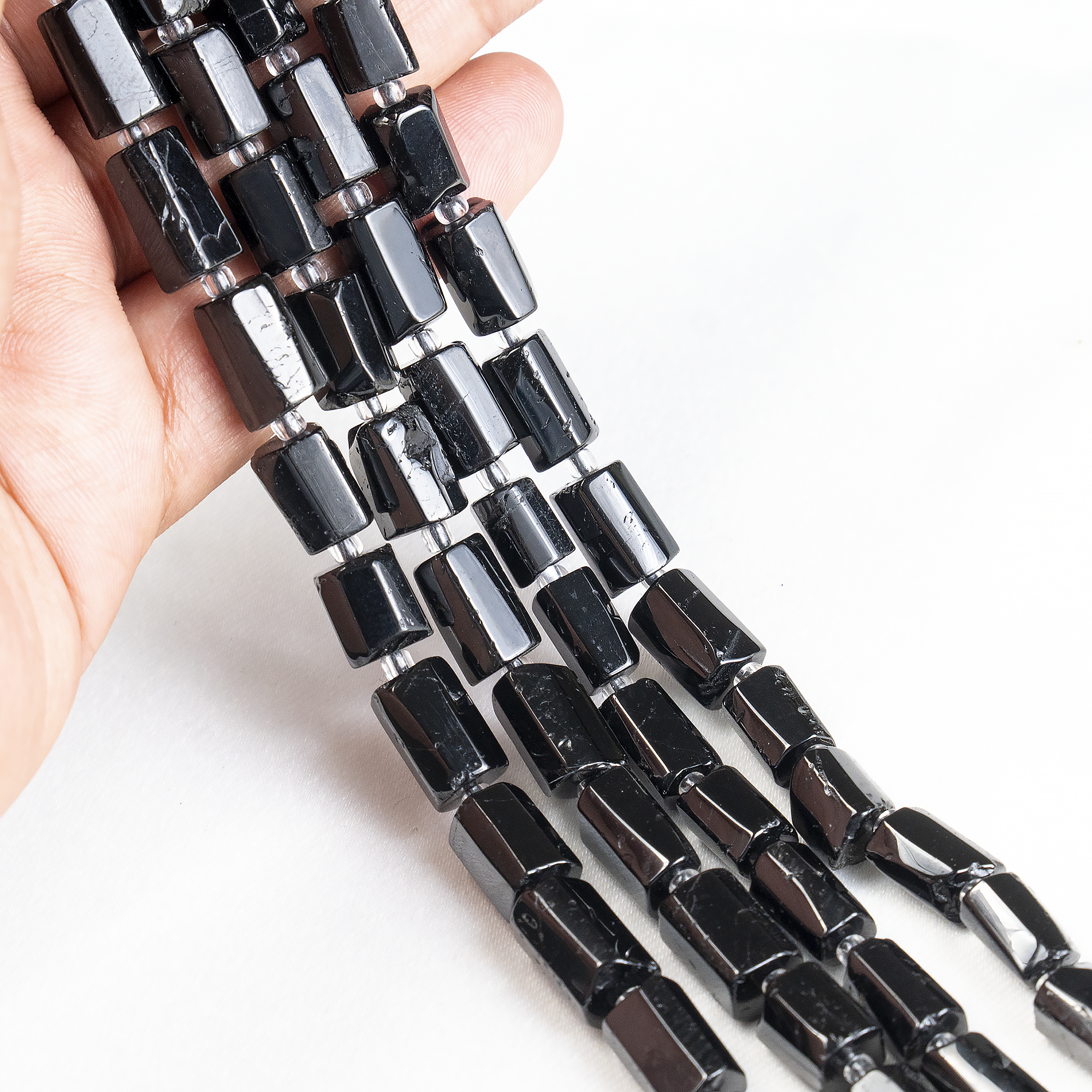 Black Toumaline Gemstone Pipe Bead, Crystal Healing Tube Beads.