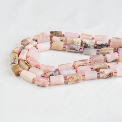 Pink Opal Gemstone Pipe Bead, Crystal Healing Tube Beads.  DestGlow