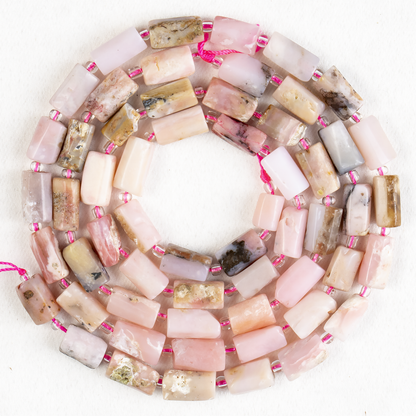 Pink Opal Gemstone Pipe Bead, Crystal Healing Tube Beads.  DestGlow