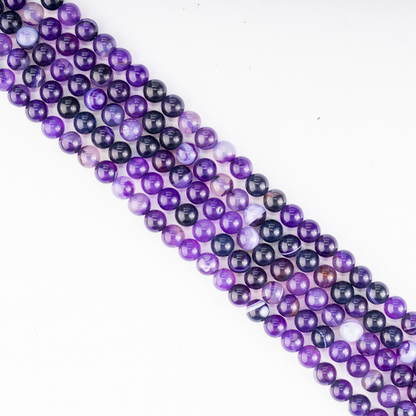 Purple Banded Agate Beads, Natural Crystal Round Beads 6mm to 10mm  DestGlow