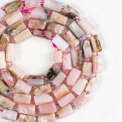 Pink Opal Gemstone Pipe Bead, Crystal Healing Tube Beads.  DestGlow