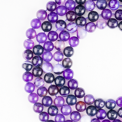 Purple Banded Agate Beads, Natural Crystal Round Beads 6mm to 10mm