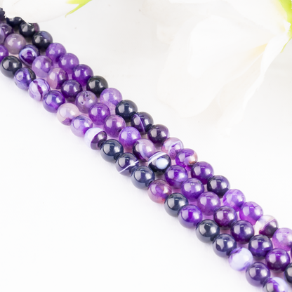 Purple Banded Agate Beads, Natural Crystal Round Beads 6mm to 10mm  DestGlow
