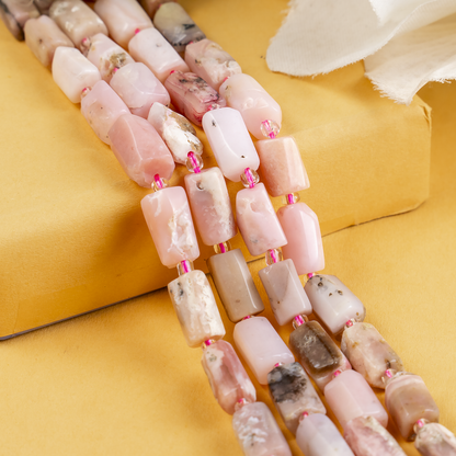 Pink Opal Gemstone Pipe Bead, Crystal Healing Tube Beads.  DestGlow