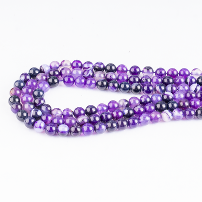 Purple Banded Agate Beads, Natural Crystal Round Beads 6mm to 10mm