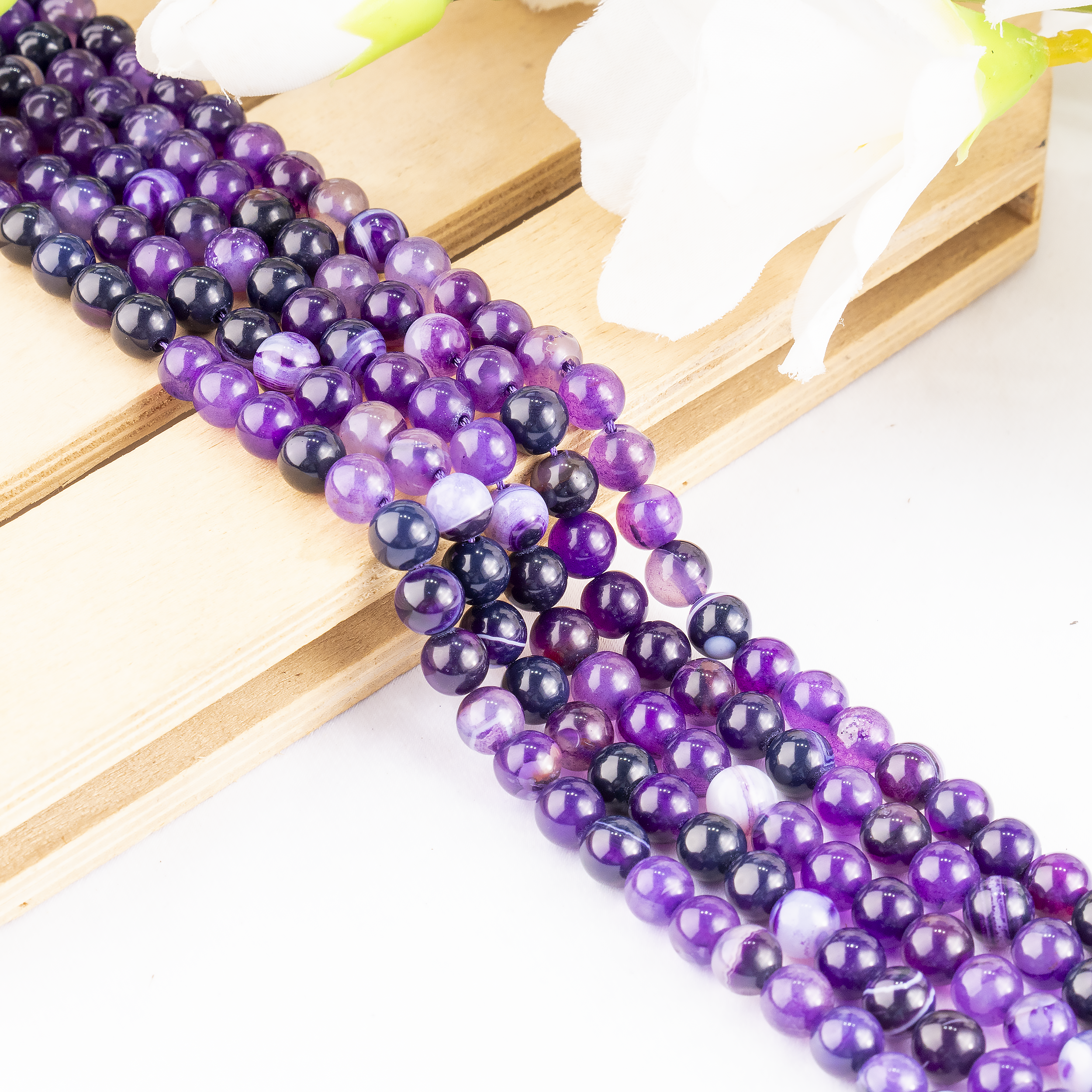 Purple Banded Agate Beads, Natural Crystal Round Beads 6mm to 10mm  DestGlow