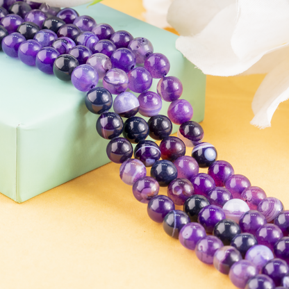 Purple Banded Agate Beads, Natural Crystal Round Beads 6mm to 10mm