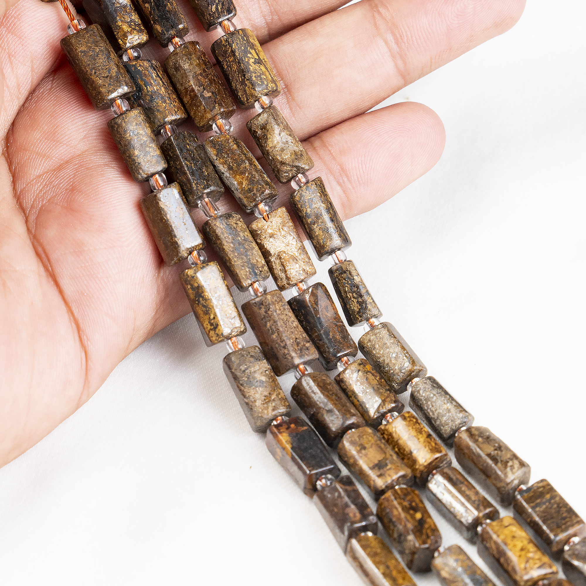 Bronzite  Gemstone Pipe Bead, Crystal Healing Tube Beads.