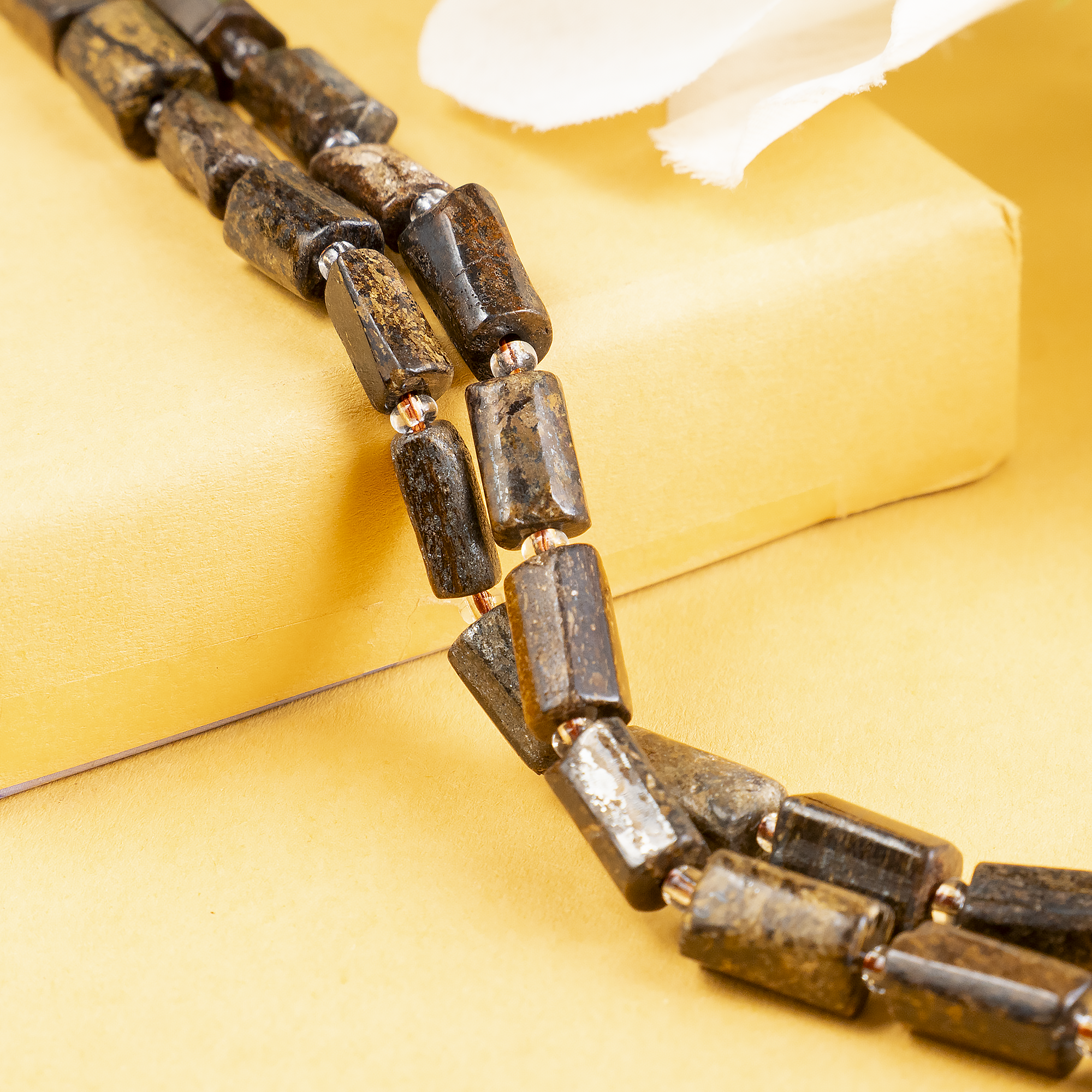 Bronzite  Gemstone Pipe Bead, Crystal Healing Tube Beads.