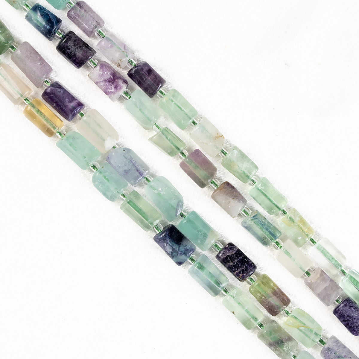 Multi Fluorite Gemstone Pipe Bead, Crystal Healing Tube Beads.