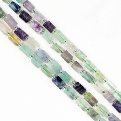 Multi Fluorite Gemstone Pipe Bead, Crystal Healing Tube Beads.