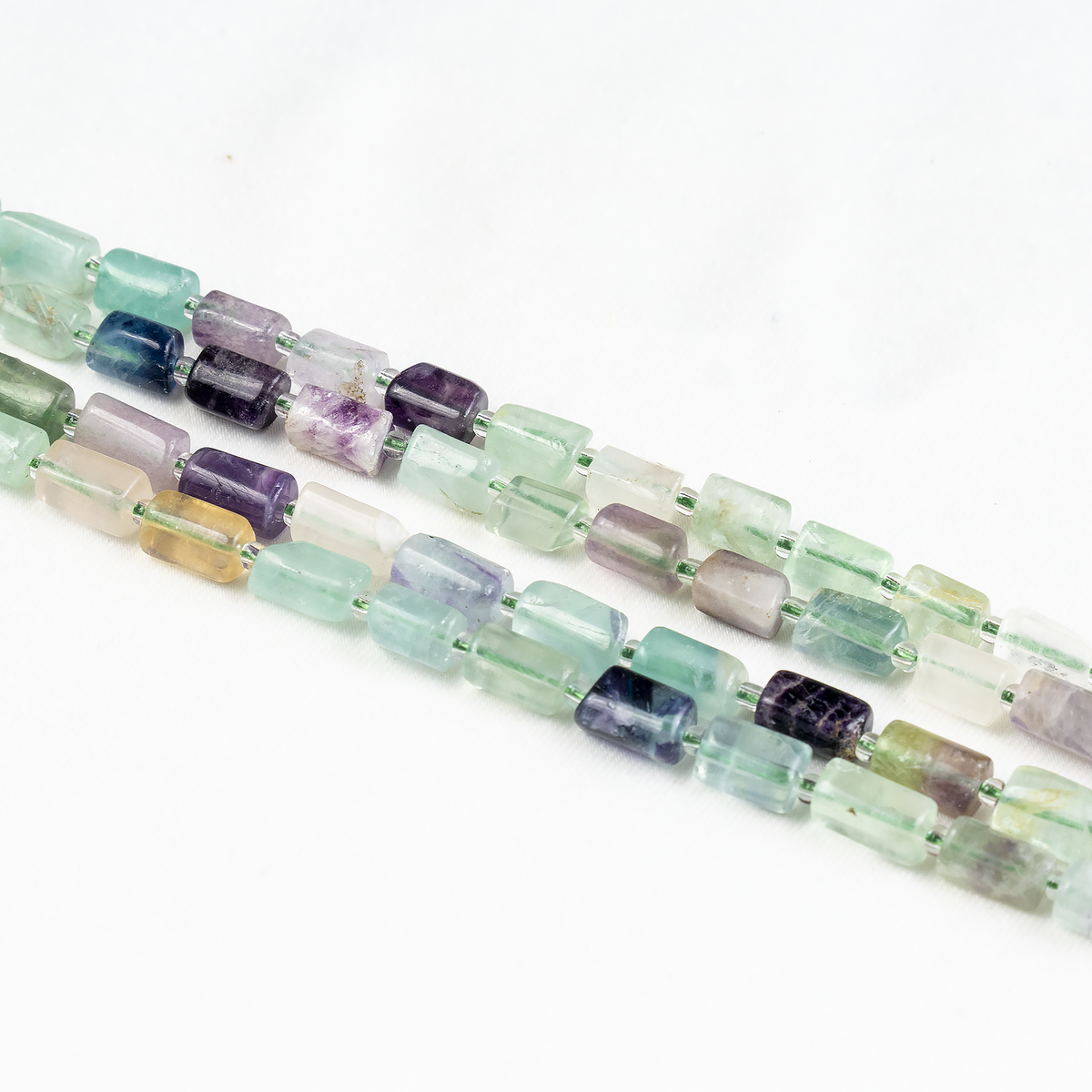 Multi Fluorite Gemstone Pipe Bead, Crystal Healing Tube Beads.