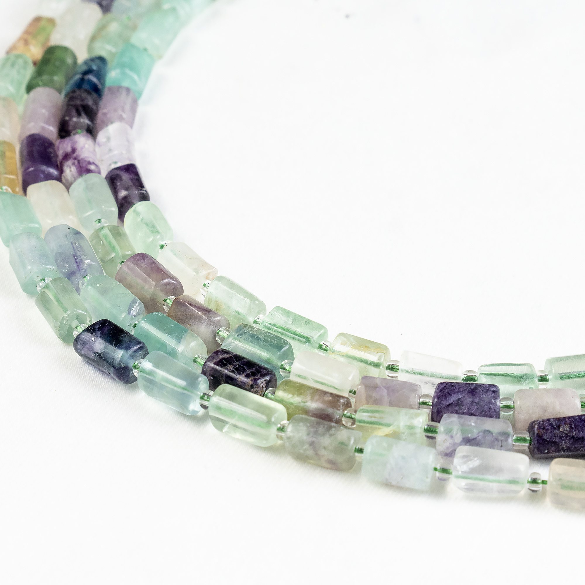 Multi Fluorite Gemstone Pipe Bead, Crystal Healing Tube Beads.