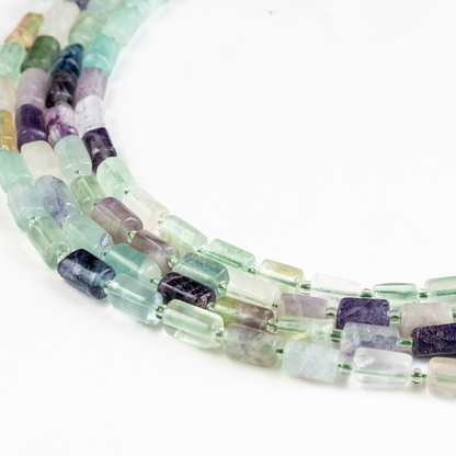 Multi Fluorite Gemstone Pipe Bead, Crystal Healing Tube Beads.
