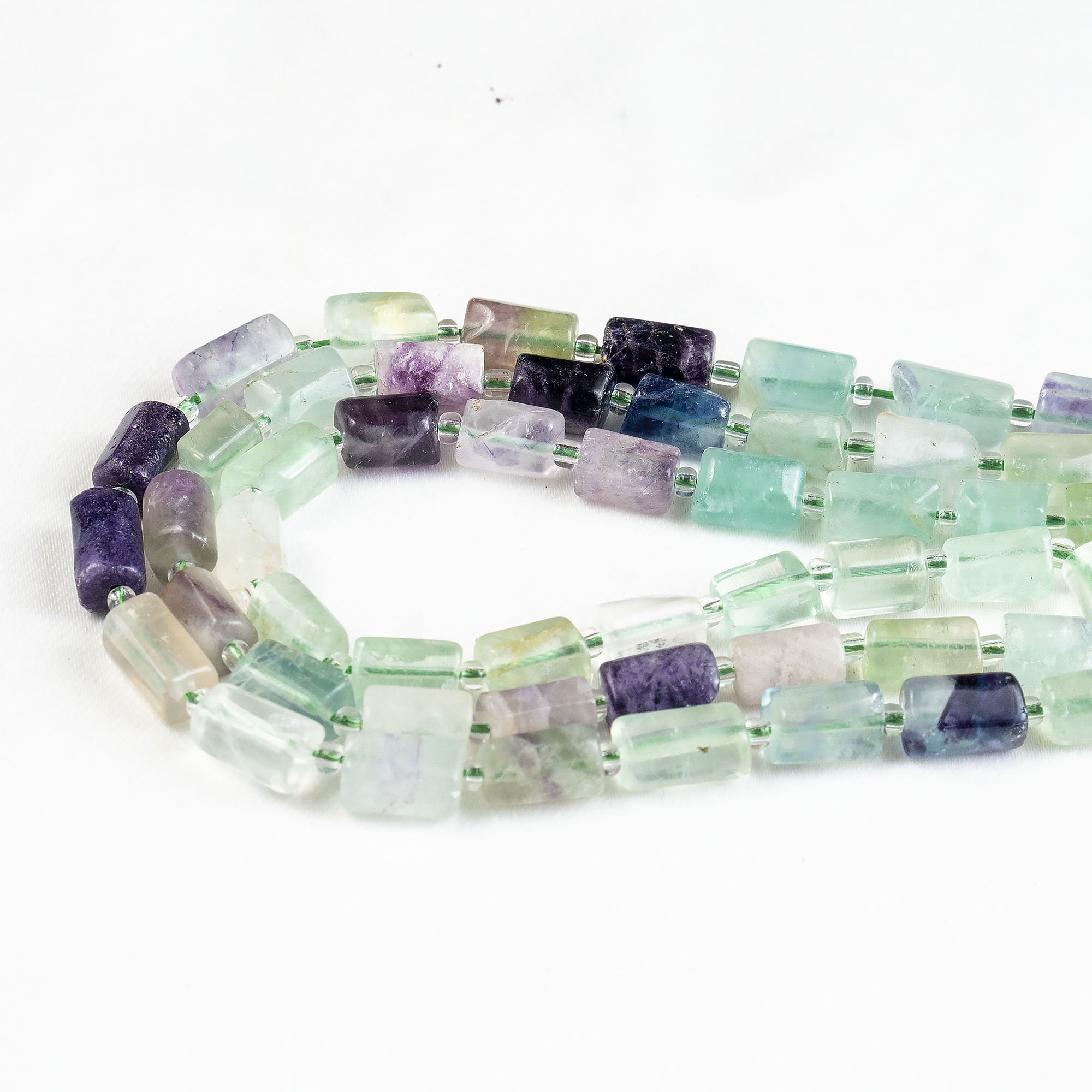 Multi Fluorite Gemstone Pipe Bead, Crystal Healing Tube Beads.