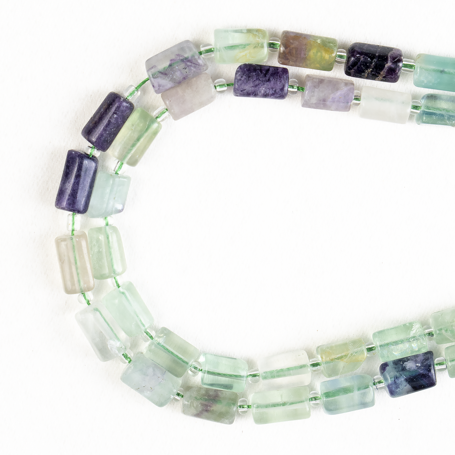 Multi Fluorite Gemstone Pipe Bead, Crystal Healing Tube Beads.