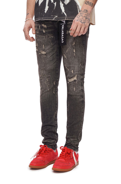 Valabasas Collage Skinny Jean - Grey Vintage Wash by Denim Exchange