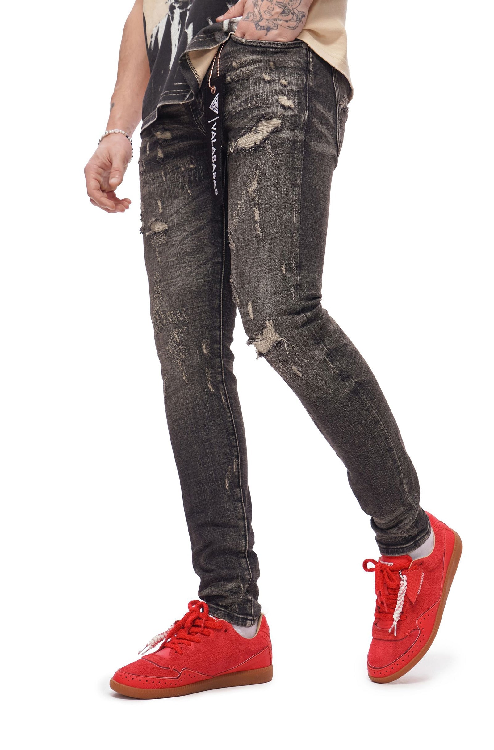 Valabasas Collage Skinny Jean - Grey Vintage Wash by Denim Exchange